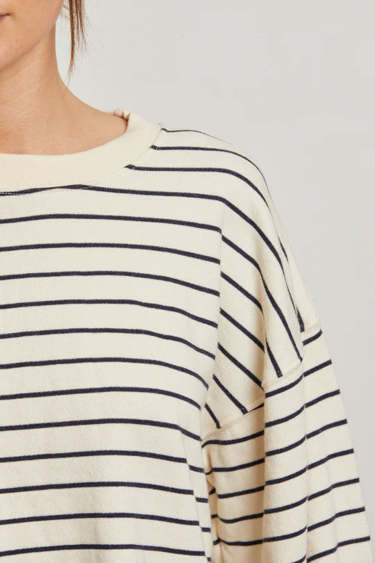 niall stripe french terry 3/4 crewneck sweatshirt - Perfect White Tee
