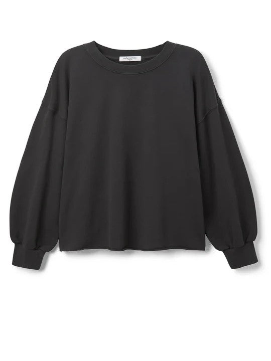 zayne - french terry long sleeve pullover - Vintage Black - Perfect White Tee