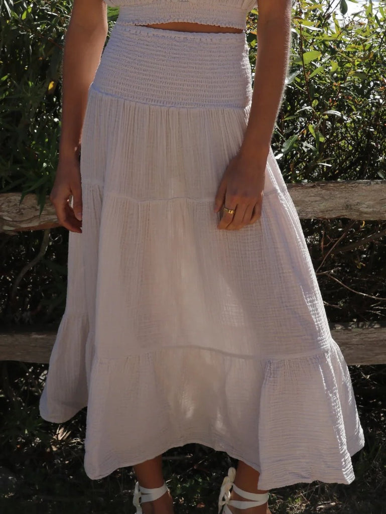 Smocked Maxi Skirt Gauze - Birch / Felicite Apparel