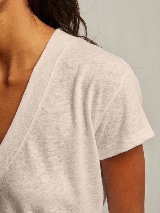 Rosie - linen blend Vneck T - Oat - Perfect White Tee