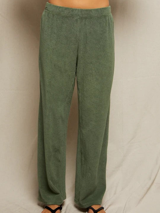 Katie Terry straight leg pants - Aloe Green - Perfect White Tee