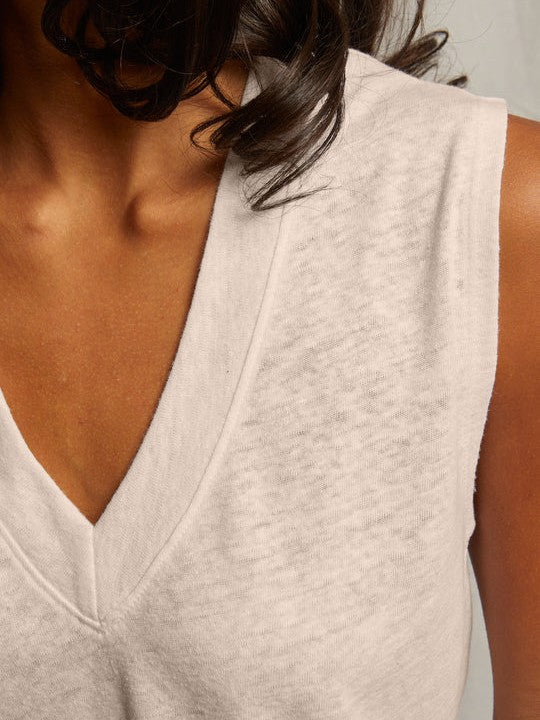 Lucy - linen blend Vneck Tank - Oatmeal- Perfect White Tee