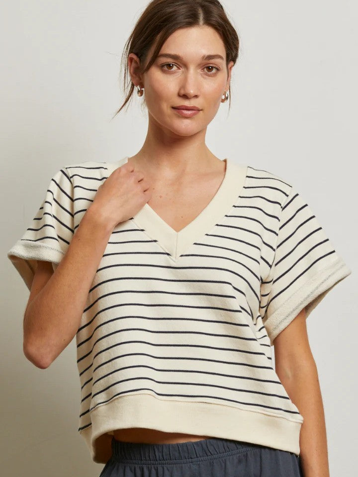 briggs stripe french terry short sleeve crew sweatshirt - Perfect White Tee
