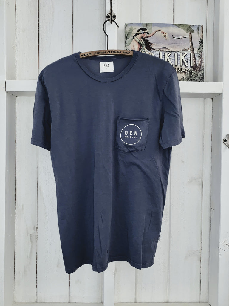 Organic Raw Pocket T-Shirt - Dark Navy /  OCN Culture Legacy Logo