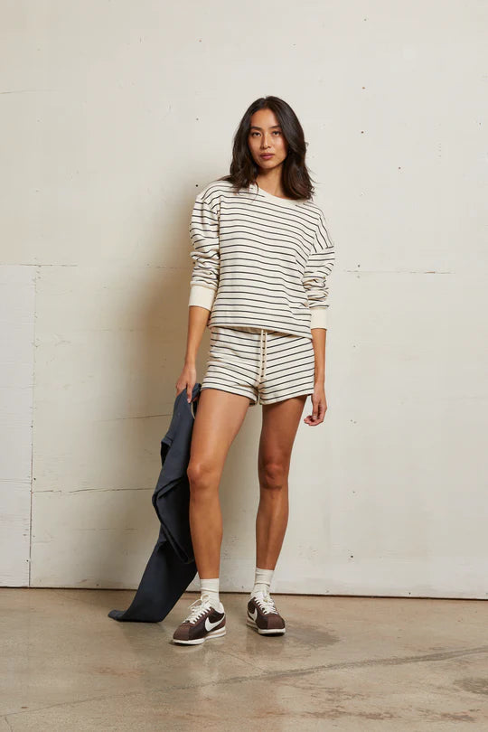 layla stripe french terry striped sweatshort - Perfect White Tee