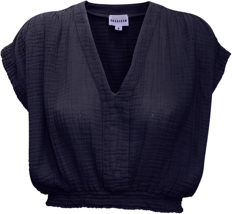 Vacay Gauze Top - Navy / Felicite Apparel