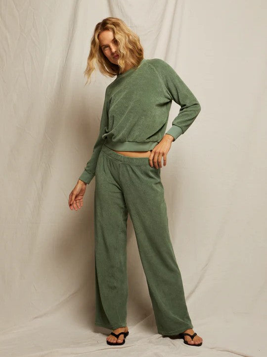 Katie Terry straight leg pants - Aloe Green - Perfect White Tee