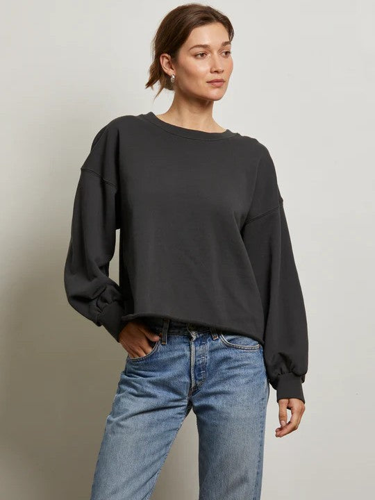 zayne - french terry long sleeve pullover - Vintage Black - Perfect White Tee