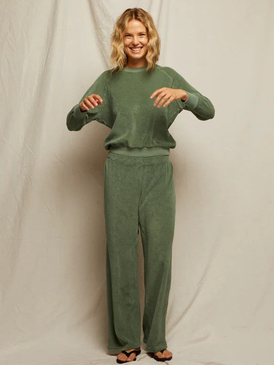 Katie Terry straight leg pants - Aloe Green - Perfect White Tee