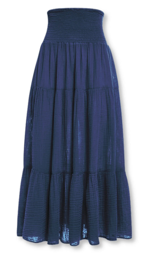 Smocked Maxi Skirt Gauze - Navy / Felicite Apparel