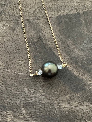 Tide & Tied Twilight Sparkle Herkimer Diamond and Tahitian Pearl Necklace