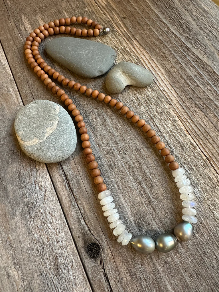 Tide & Tied Sacred Moon Tide Tahitian Pearl, Moonstone and Sandalwood Necklace CMN