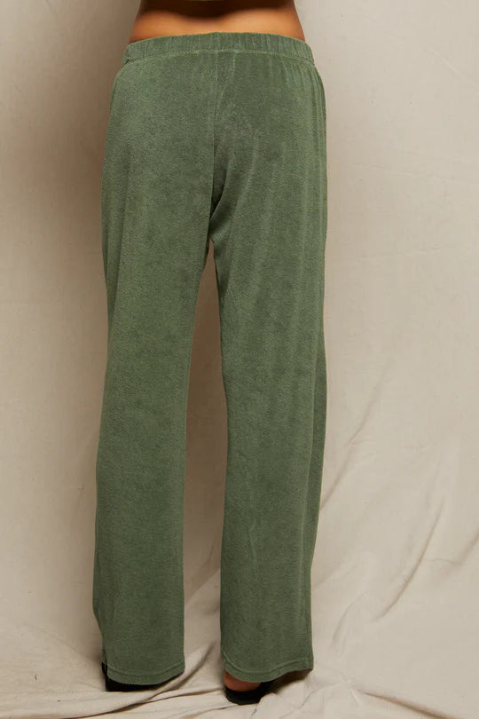 Katie Terry straight leg pants - Aloe Green - Perfect White Tee