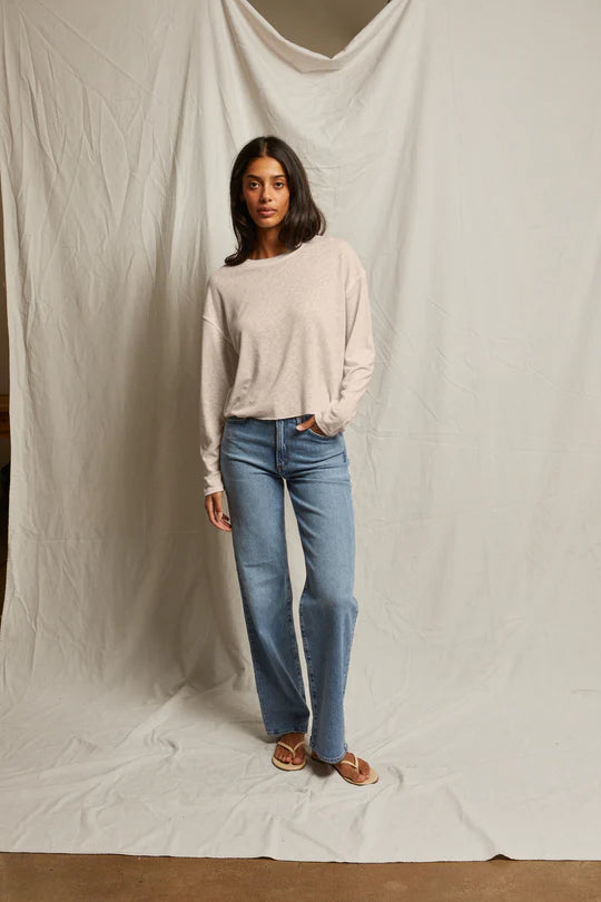 Millie - linen blend long sleeve shirt - Oatmeal - Perfect White Tee