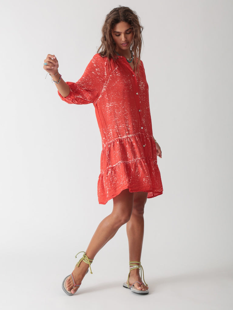 Clarissa Dress - Red Spray - Electric Rose