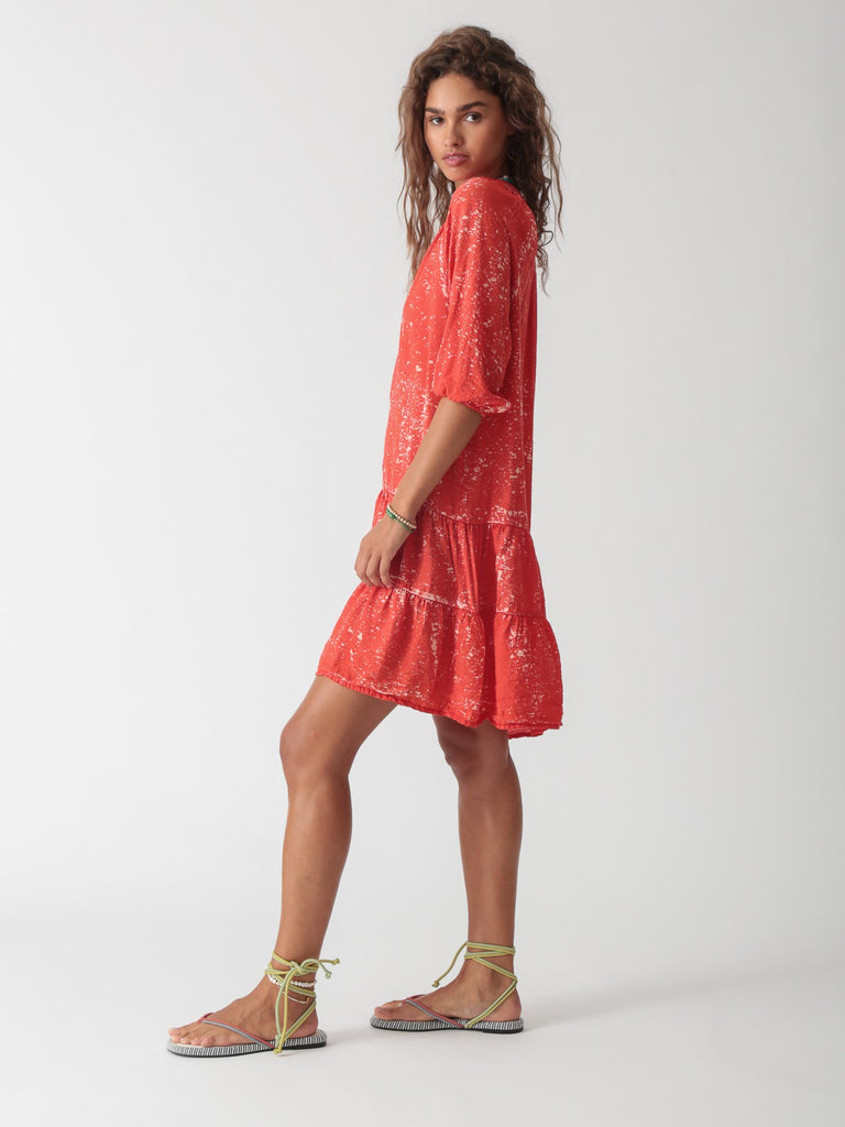 Clarissa Dress - Red Spray - Electric Rose