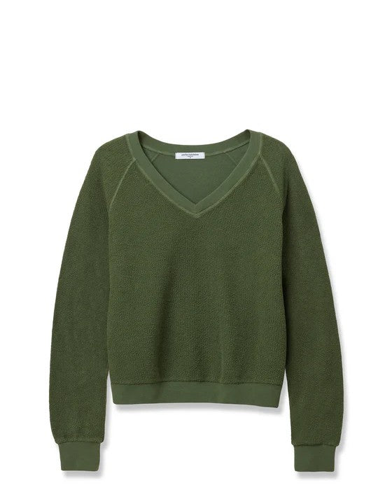 Zuri reverse fleece vneck raglan sweatshirt - Fern Green - Perfect White Tee