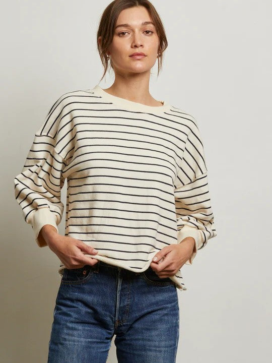 niall stripe french terry 3/4 crewneck sweatshirt - Perfect White Tee