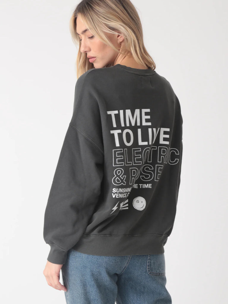 Atlas Sweatshirt - Shadow Black -Time To Live Graphic - Electric & Rose